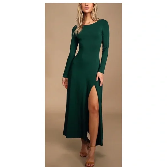 forest green long sleeve maxi dress Raquel Maxi Dress – SEROYA main image 0